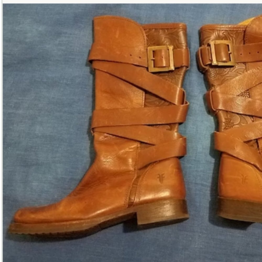 Super Rare Vintage Frye Tooled Veronica Slouch Leather Boots sz 8